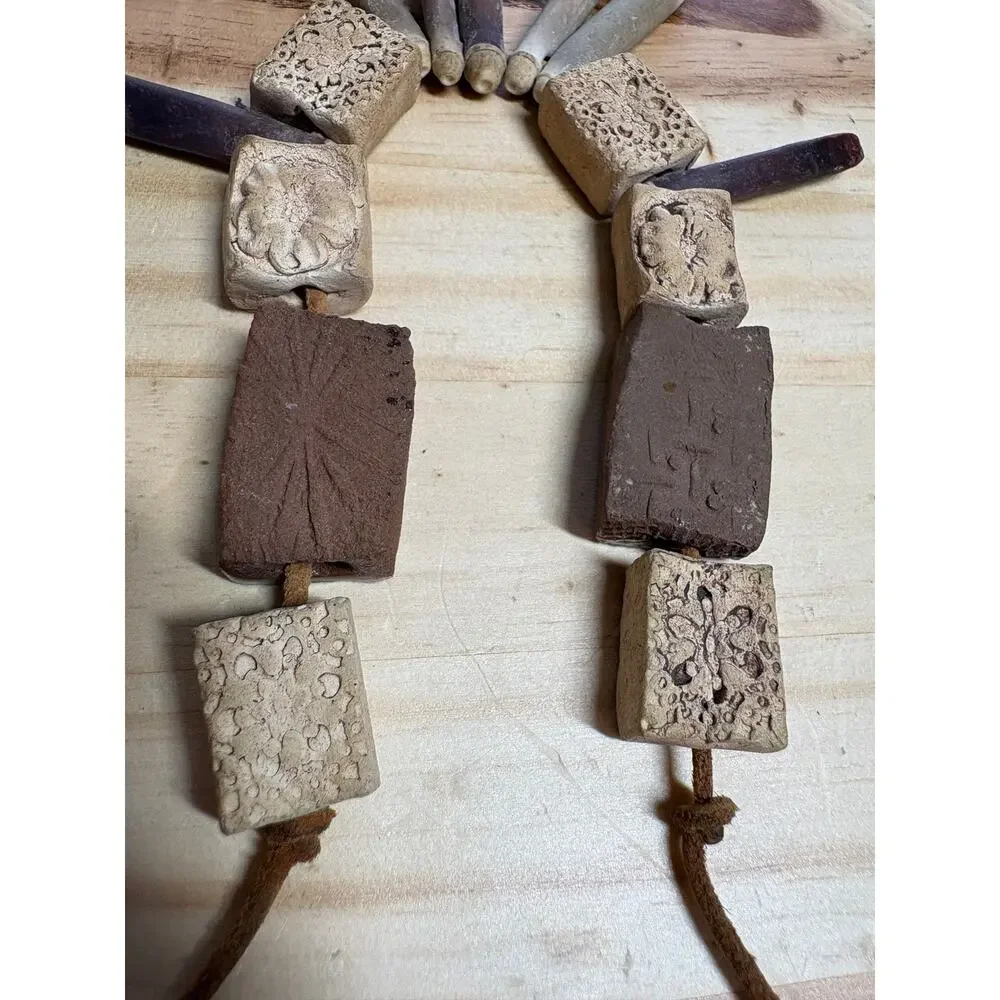 Artisan Handmade Cermaic Stone Bead Statement Necklace Boho Rustic Earthy